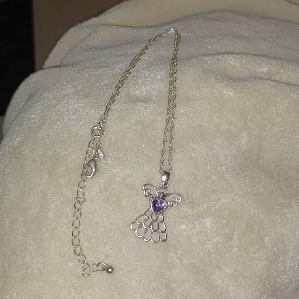 NWT Silver Purple Stone Angel Necklace